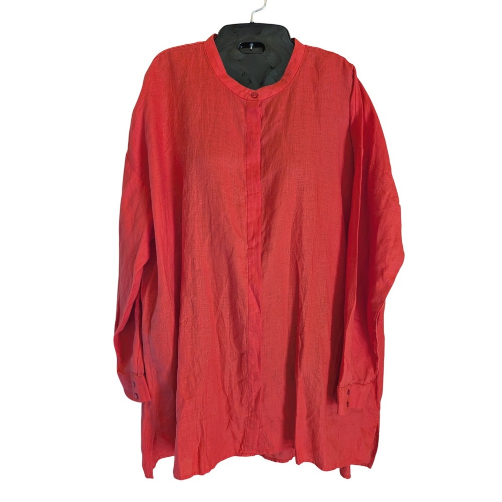 Eileen Fisher Tunic Women L Lagenlook Organic Linen Minimalist Coastal Relaxed